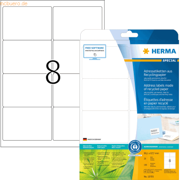 4008705107051 - HERMA Etiketten Recyclingpapier A4 991x677mm weiß VE=20 Blatt 160 St