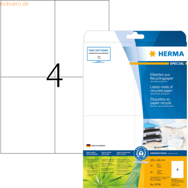 4008705107068 - HERMA Etiketten Recyclingpapier A4 105x148mm weiß VE=20 Blatt 80 Stück