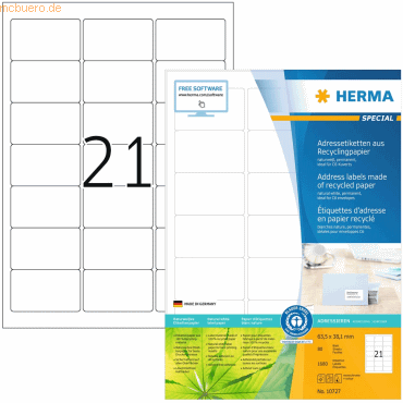 HERMA Etiketten 63,5x38,1mm naturweiß RC A4 VE=80 Blatt