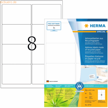HERMA Etiketten 99,1x67,7mm naturweiß RC A4 VE=80 Blatt