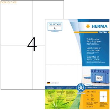 HERMA Etiketten 105,0x148,0mm naturweiß RC A4 VE=80 Blatt