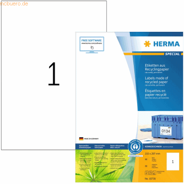 HERMA Etiketten 210,0x297,0mm naturweiß RC A4 VE=80 Blatt
