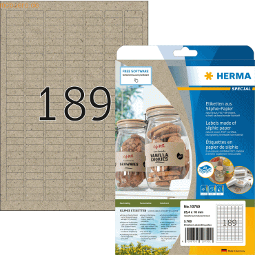HERMA Etiketten Silphie-Papier A4 25,4x10mm naturbraun VE=20 Blatt/378