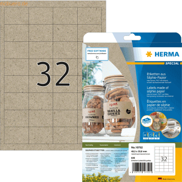 HERMA Etiketten Silphie-Papier A4 48,3x33,8mm naturbraun VE=20 Blatt/6