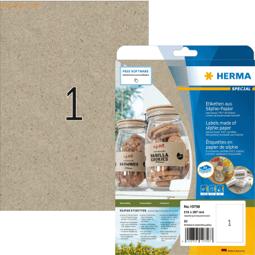 HERMA Etiketten Silphie-Papier A4 210x297mm naturbraun VE=20 Blatt/20
