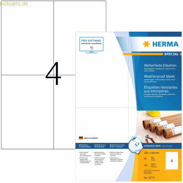 HERMA Etiketten Papier witterungsbest. weiß 105x148mm Special A4 Laser