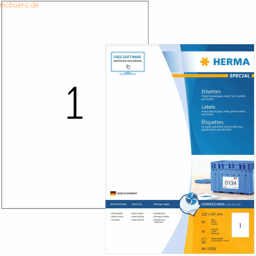 HERMA Inkjet-Etiketten weiß 210x297mm Special A4 VE=80 Stück