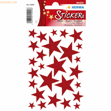 4008705150996 - 10 x HERMA Schmucketikett Magic Sterne Rot Glittery 1 Blatt 4008705150996 - 10 x HERMA Schmucketikett Magic Sterne Rot Glittery 1 Blatt