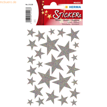 4008705151283 - 10 x HERMA Schmucketikett Magic Sterne Silber Glittery 1 Blatt 4008705151283 - 10 x HERMA Schmucketikett Magic Sterne Silber Glittery 1 Blatt
