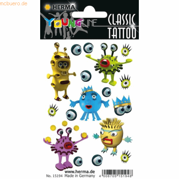 4008705151948 - 10 x HERMA Schmucketiketten Classic Tattoo YoungLine Monster WG 4008705151948 - 10 x HERMA Schmucketiketten Classic Tattoo YoungLine Monster WG
