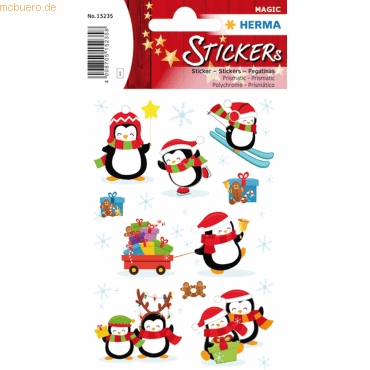4008705152358 - 10 x HERMA Schmucketikett Magic Winter Pinguine Prismaticfolie 1 Blatt