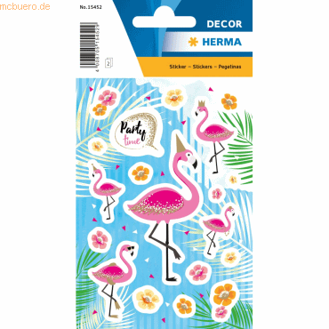4008705154529 - 10 x HERMA Schmucketikett Decor Flamingo Party Time Beglimmert 4008705154529 - 10 x HERMA Schmucketikett Decor Flamingo Party Time Beglimmert