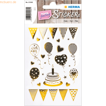 4008705155601 - 10 x HERMA Sticker Birthday Party Goldfolie