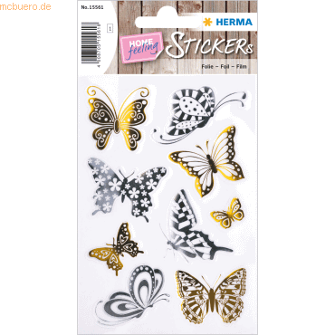 4008705155618 - 10 x HERMA Sticker Schmetterlinge Gold- und Silberfolie