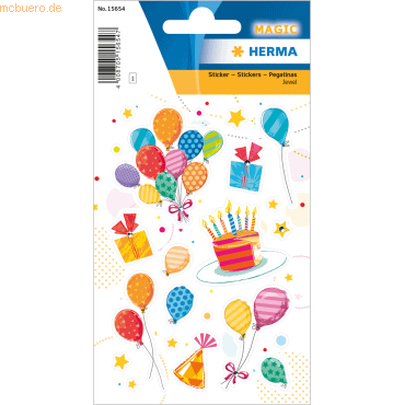 4008705156547 - 10 x HERMA Sticker Birthday Party mit glitzernden Steinen