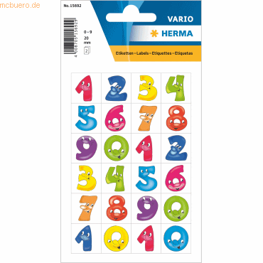 4008705156929 - 10 x HERMA Zahlen 20 mm 1-0 Papier lustige Gesichter
