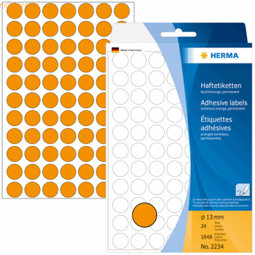 4008705022347 - HERMA Vielzwecketiketten Farbpunkte Ø 13 mm rund leuchtorange Papier matt Handbeschriftung 1848 St - Orange - Kreis - Zellulose - Papier - Deutschland - 13 mm - 13 mm