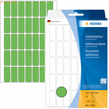 4008705023559 - HERMA Mehrzwecketiketten 2355 Grün 12 x 30 mm Rechteckig 32 Blatt à 35 Etiketten 4008705023559 - HERMA Mehrzwecketiketten 2355 Grün 12 x 30 mm Rechteckig 32 Blatt à 35 Etiketten
