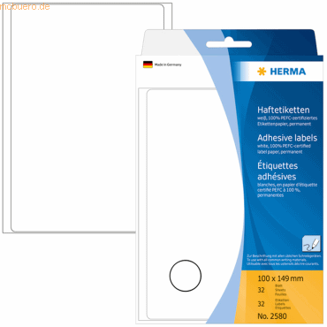 4008705025805 - HERMA Mehrzwecketiketten 2580 Weiß Rechteckig 100 x 149 mm 32 Blatt à 1 Etikett 4008705025805 - HERMA Mehrzwecketiketten 2580 Weiß Rechteckig 100 x 149 mm 32 Blatt à 1 Etikett