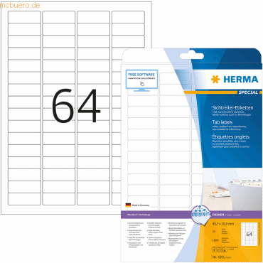 HERMA Sichtreiter-Etiketten weiß ablösbar 45,7x16,9mm Special A4