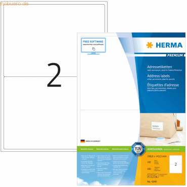 HERMA Etiketten weiß 199,6x143,5mm Premium A4 VE=200 Stück
