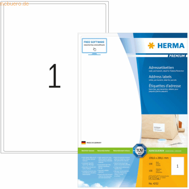 HERMA Etiketten weiß 199,6x289,1mm Premium A4 VE=100 Stück