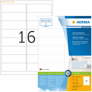 HERMA Etiketten weiß 99,1x33,8mm Premium A4 VE=1600 Stück