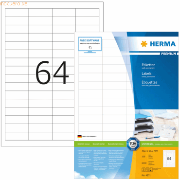 HERMA Etiketten weiß 48,3x16,9mm Premium A4 VE=6400 Stück