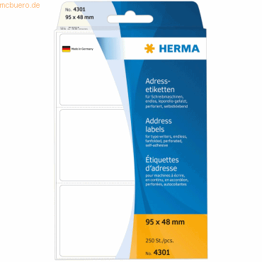 HERMA Adress-Etiketten 95x48mm endlos leporello-gefalzt VE=250 Stück