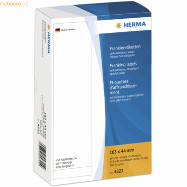 HERMA Frankier-Etiketten 163x44mm einzeln mit Abziehlasche VE=500 Stüc