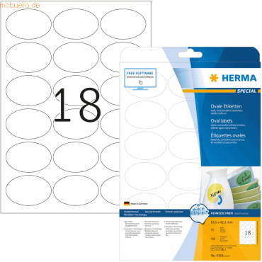 HERMA Etiketten weiß Movables/ablösbar 63,5x42,3mm oval Special A4