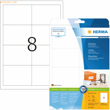 HERMA Etiketten weiß 96,5x67,7mm Premium A4 VE=200 Stück