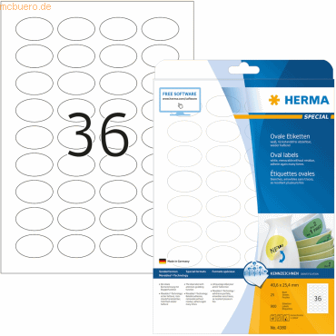 HERMA Etiketten weiß Movables/ablösbar 40,6x25,4mm oval Special A4