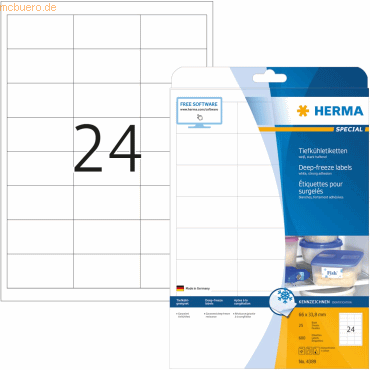 HERMA Tiefkühletiketten weiß 66x33,8mm Special A4 VE=600 Stück