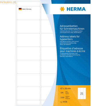 HERMA Adress-Etiketten 67x38mm auf A4-Blättern Ecken rund VE=2100 Stüc