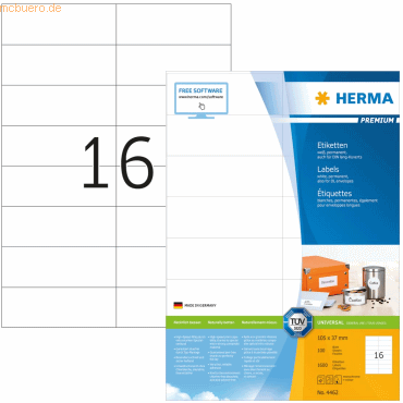 HERMA Etiketten weiß 105x37mm Premium A4 VE=1600 Stück
