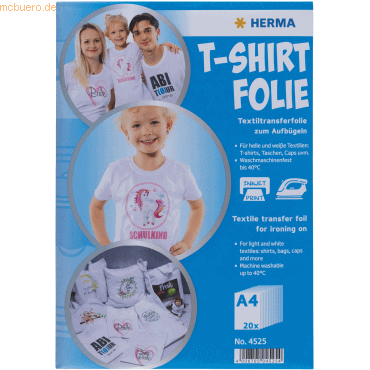 HERMA T-Shirt Folie für helle Textilien A4 bedruckbar VE=20 Blatt