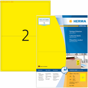 4008705045650 - HERMA Farbige Etiketten 4565 Gelb Rechteckig 199 x 143 mm 100 Blatt à 2 Etiketten 4008705045650 - HERMA Farbige Etiketten 4565 Gelb Rechteckig 199 x 143 mm 100 Blatt à 2 Etiketten