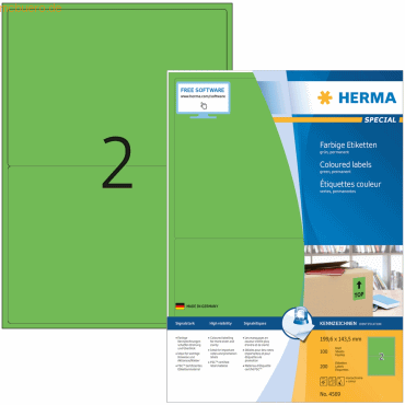 4008705045698 - HERMA Farbige Multifunktionsetiketten 4569 Grün Rechteckig 199 x 143 mm 100 Blatt à 2 Etiketten