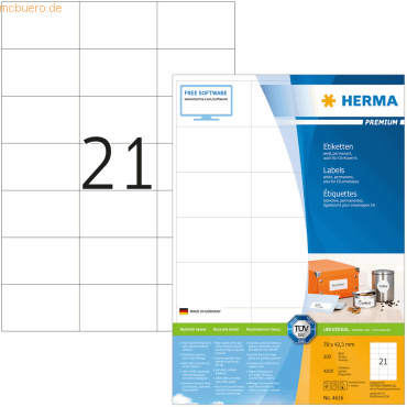 HERMA Etiketten weiß 70x42,3mm Premium A4 VE=4200 Stück