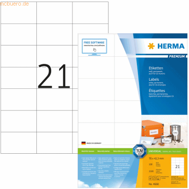 HERMA Etiketten weiß 70x42,3mm Premium A4 VE=2100 Stück