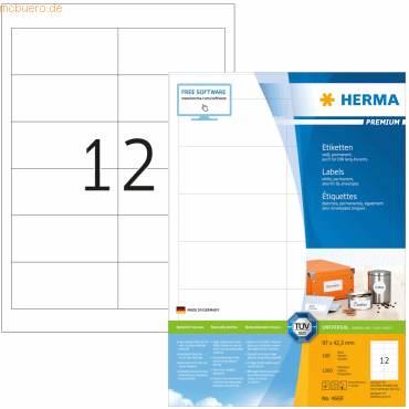 HERMA Etiketten weiß 96,5x42,3mm Premium A4 VE=1200 Stück