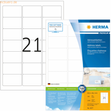 HERMA Etiketten weiß 63,5x38,1mm Premium A4 VE=2100 Stück