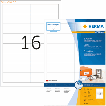 4008705048156 - HERMA Inkjet-Etiketten weiß 965x338mm Special A4 VE=1600 Stück