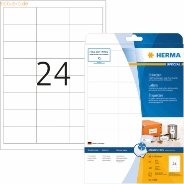 HERMA Inkjet-Etiketten weiß 66x33,8mm Special A4 VE=600 Stück