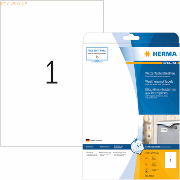 4008705048668 - HERMA Inkjetetiketten 4866 Weiß DIN A4 210 x 297 mm 10 Blatt à 1 Etiketten