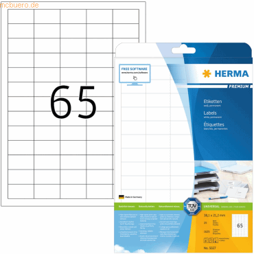 HERMA Etiketten weiß 38,1x21,2mm Premium A4 VE=1625 Stück