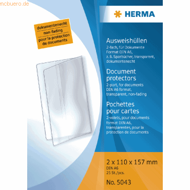 25 x HERMA Ausweishülle 2x DIN A6 transparent 2x110x157mm