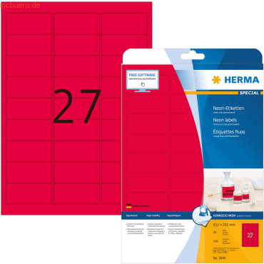 HERMA Etiketten neon-rot 63,5x29,6mm Special A4 LaserCopy 540 Stück