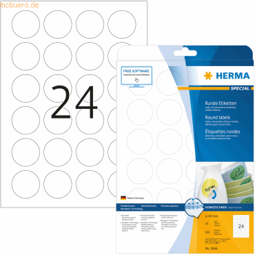 HERMA Etiketten weiß Movables/ablösbar Durchmesser 40mm Special A4 VE=